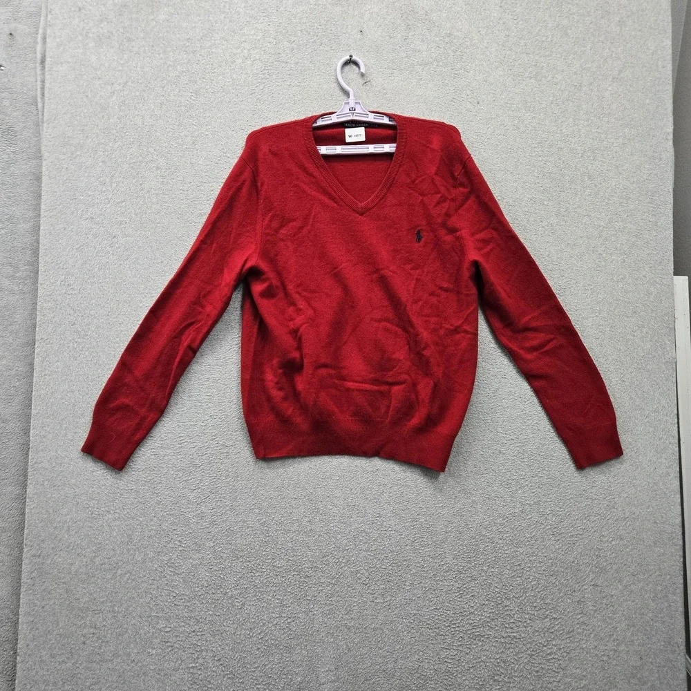 Polo Ralph Lauren Men Sweater L Red Embroidered Logo Merino Wool Old Money